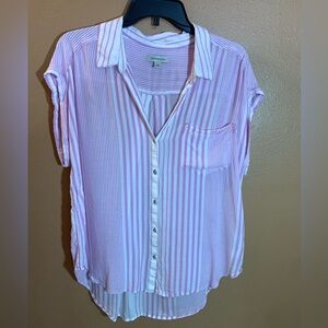 Calvin Klein Lavender Stripe Button-Front Blouse L